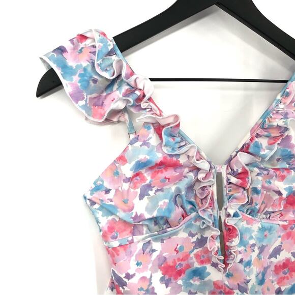 LOVESHACKFANCY Tibbie One-Piece Swimsuit Watercolor Floral Pastel S - Picture 3 of 12